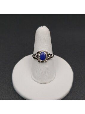 Size 6.5 Sterling Silver Genuine Lapis Lazuli Cabochon Band Ring A7492